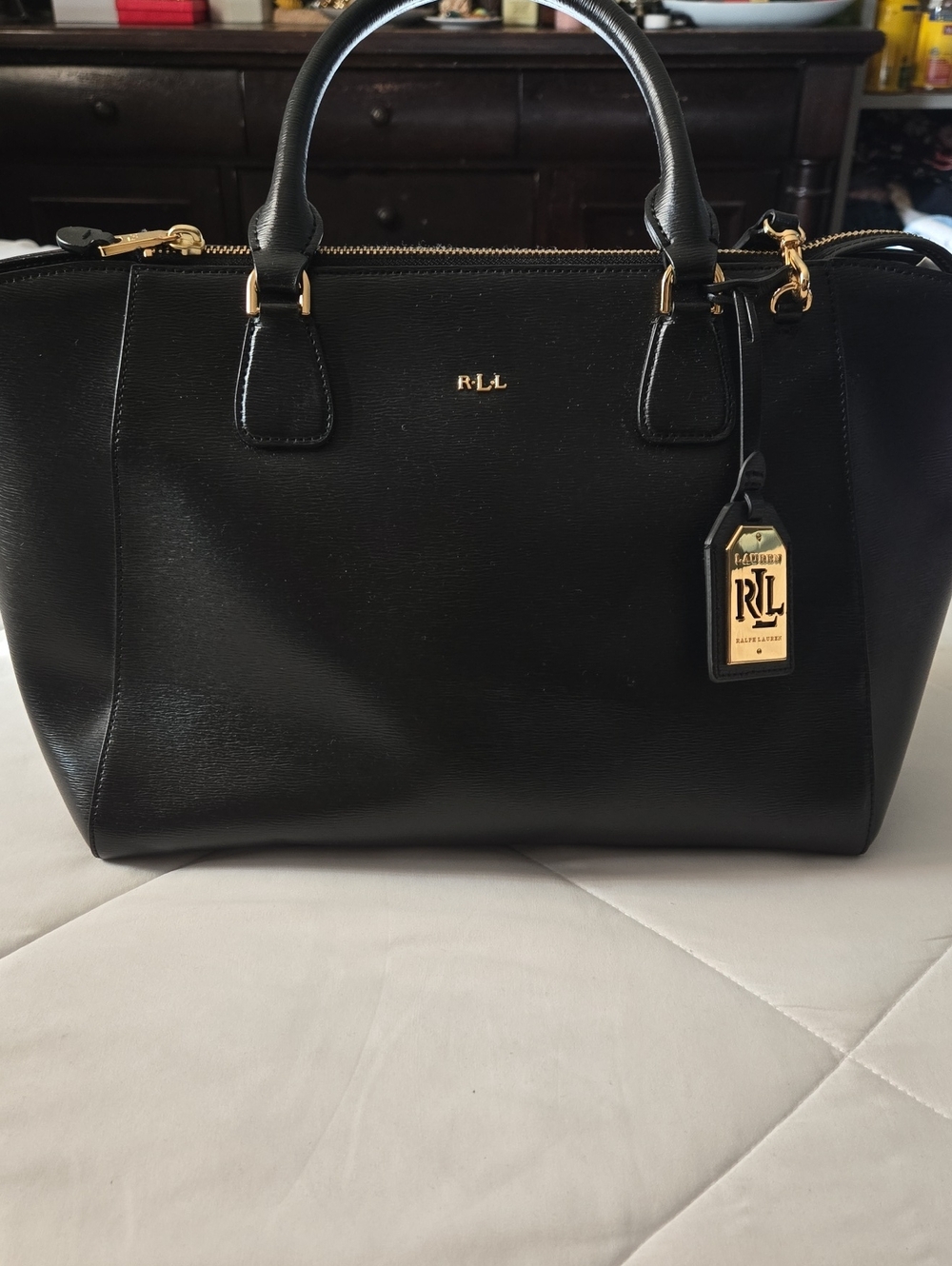 Ralph Lauren Black Leather Satchel with Gold Hardware